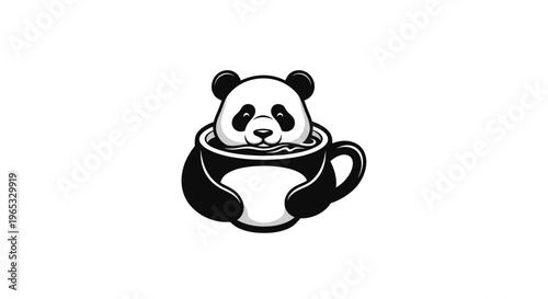 Cute Panda Sitting in Coffee Cup Logo