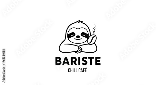 Cute Sloth Barista Logo with Coffee Bean and Steam