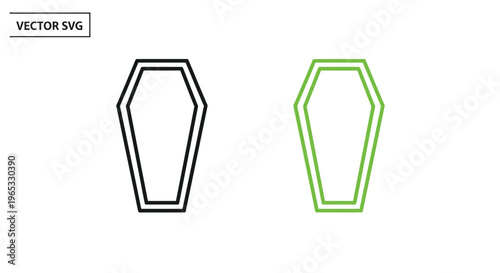 Two Coffin Icons: Black Outline and Green Outline on White Background
