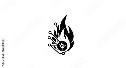 Digital Fire Icon: Technology Burnout and Data Overload Concept