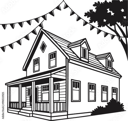 house, residential, illustration, vector, home, building, bungalow, architecture