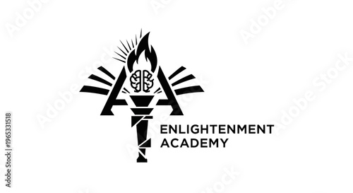 Enlightenment Academy Logo: Brain, Torch, and Knowledge Symbol