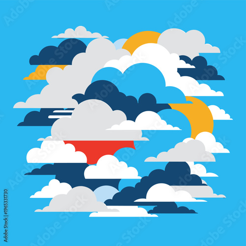 A calm and serene graphic illustration of cloud shapes in a blue sky, evoking feelings of peacefulness and tranquility.