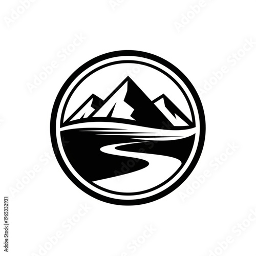 Mountain and River Landscape in Circular Frame - Natures Majesty.