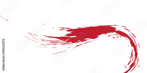 Dynamic red brush stroke on a clean white background, resembling an artistic paint splash or ink smear with expressive texture.