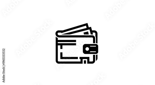 Leather Wallet Icon with Money Bills - Simple Line Art Illustration