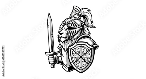Lion Knight with Pizza Shield and Sword, Fantasy Warrior Character