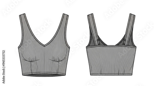 Vector CAD design style illustration of a bra front and back view
