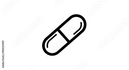 Minimalist black and white icon of a single capsule on a white background.