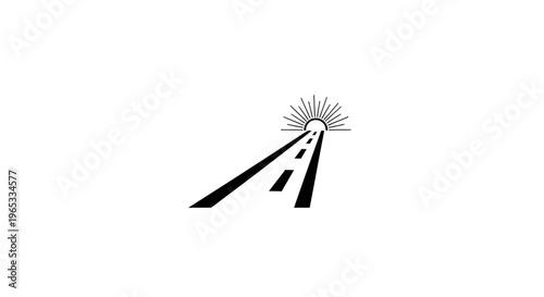 Minimalist road leading to sunrise, journey concept, hope and future