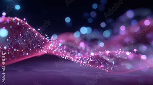 Flowing digital wave representing data, technology, and connectivity with sparkling particles