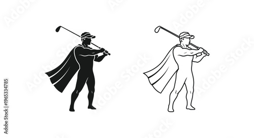 Golfers in black and white silhouette playing golf Vector