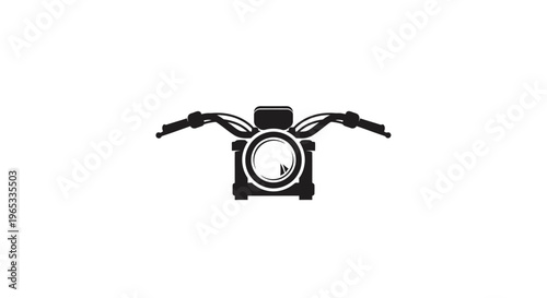 Motorcycle headlight and handlebars silhouette, front view, clean vector illustration
