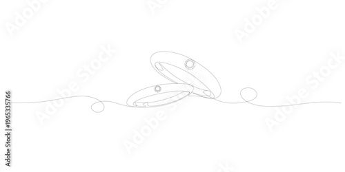 One continuous line drawing of two elegant wedding rings with diamonds, symbolizing eternal love and commitment