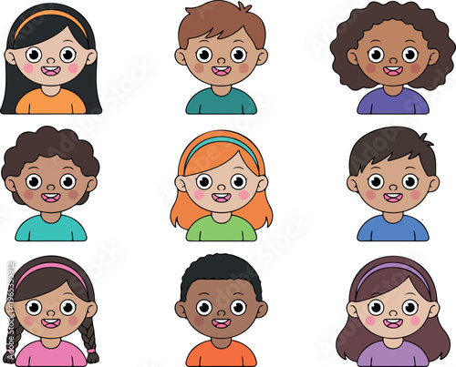 Cute baby boys and girls characters, happy smiling infants, playful newborn cartoon mascots, adorable toddler vector illustration set