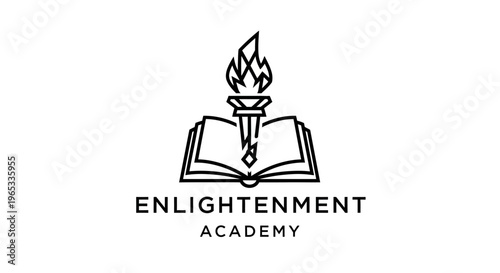 Open Book with Torch Emblem, Enlightenment Academy Logo, Knowledge, Education, Wisdom