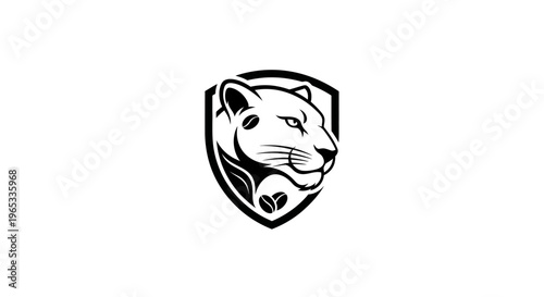 Panther Coffee Logo Emblem Shield Silhouette - Vector Art