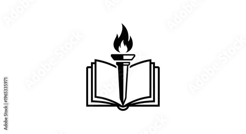 Open Book with Torch Flame Symbolizing Knowledge, Education, Wisdom, Learning