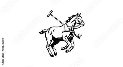 Polo Horse Emblem with Mallet and Ball - Dynamic Line Art Graphic