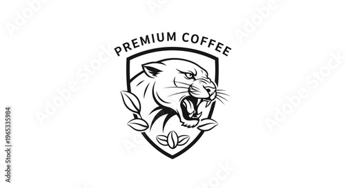 Premium Coffee Panther Logo Emblem - Fierce Animal and Coffee Beans Emblem