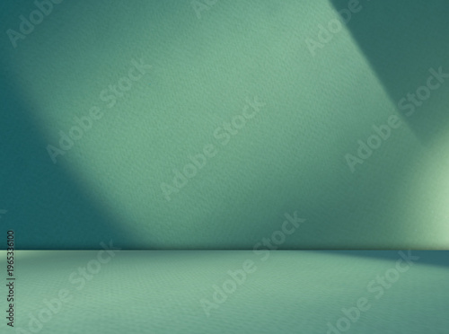 Green background light shadow leaves abstract nature on blur wall cement podium loft product, studio room floor organic minimal wallpaper backdrop summer tropical platform sale interior empty scene