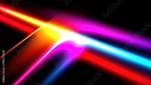 Vibrant neon light streaks in a dynamic abstract composition against a dark background