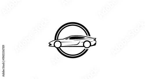 Sleek sports car silhouette inside a circular emblem, modern automotive design icon