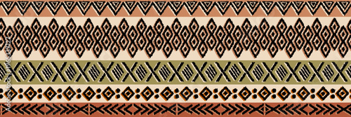 Seamless border, ethnic geometric ornament, tribal pattern African or Indian vector design