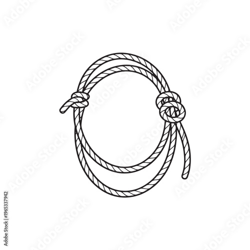Rope loop western icon clean illustration. Cowboy lasso knot vector for rodeo sports and rustic ranching branding.