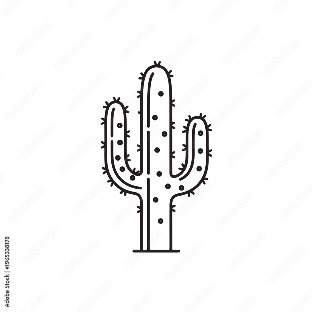 Fototapeta premium Desert saguaro cactus minimalist outline icon. Professional prickly pear plant vector for southwestern nature design.