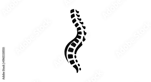 Abstract black spinal column graphic on white background, medical concept