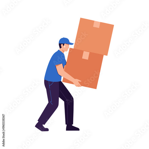 Delivery person carrying a stack of cardboard boxes for shipping and logistics