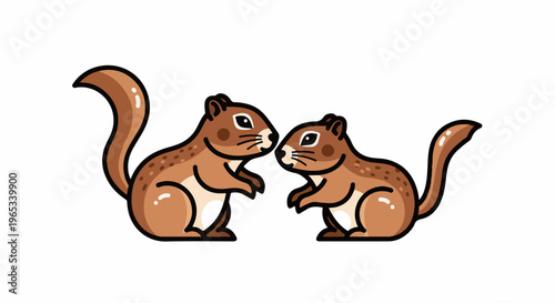 Two cartoon squirrels with fluffy tails nose to nose