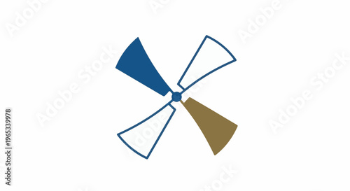 Stylized windmill with blue and brown blades on a white background