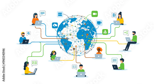 Global network connection, people communicate with technology