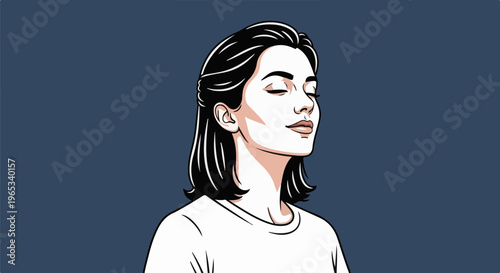 Stylized portrait of a woman with eyes closed and head tilted upwards