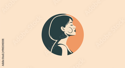 Stylized profile of a woman in profile with closed eyes and dark hair