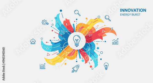 Innovation energy burst concept with colorful swirling design