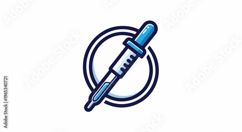 Stylized scientific dropper with liquid inside, enclosed by a circular border