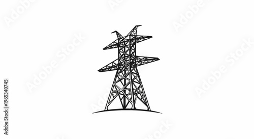 Tall, lattice-style power line tower structure with multiple crossbeams