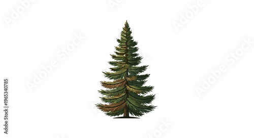 Tall green pine tree with brown undertones and sparse foliage