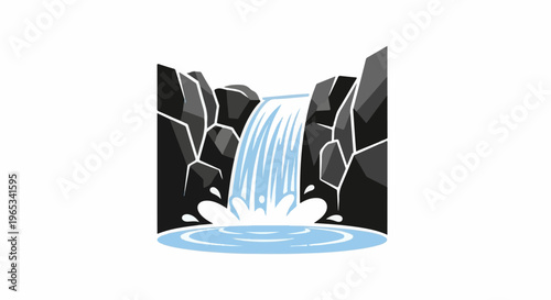 Stylized waterfall cascading over dark rocks into a pool of water