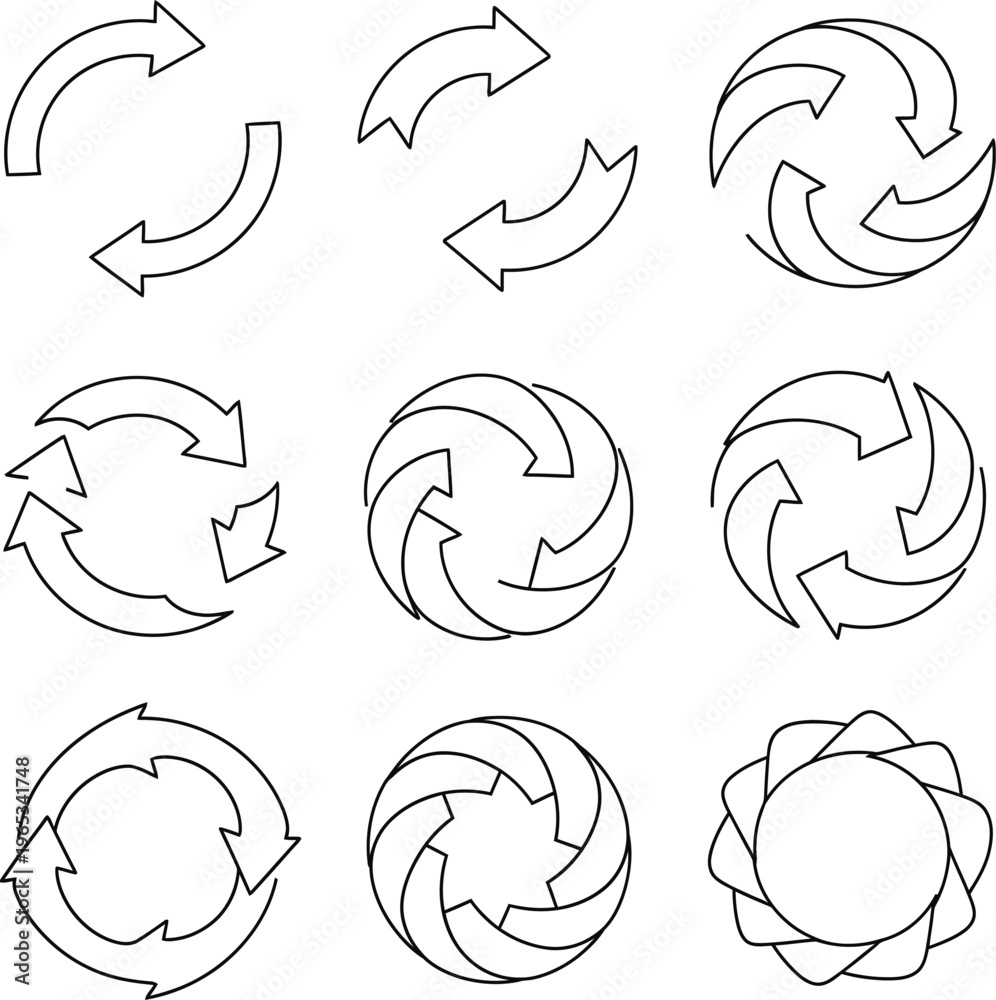 Fototapeta premium Circular Arrow Swirl Set Rotation Direction Icons