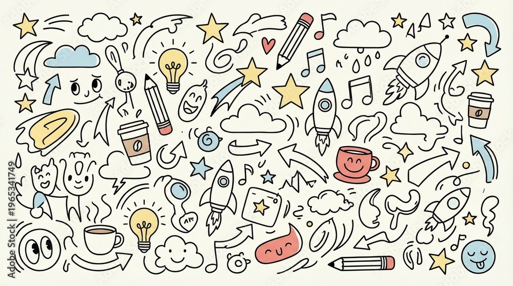 Fototapeta premium Doodle Vector Illustration with Hand Drawn Sketch Elements in Playful Creative Style for Background and Design Use