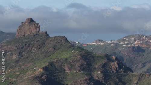 Dramatic volcanic mountain landscape in Gran Canaria panorama