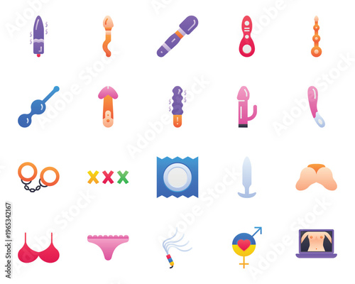 Gradient color icons set for Sex toys