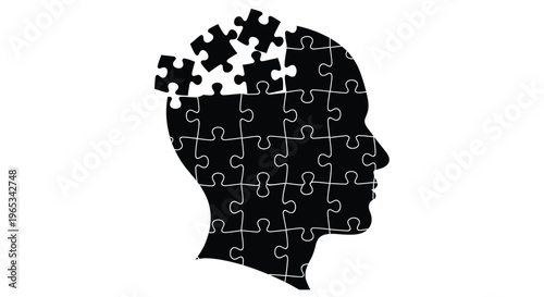 A human head silhouette constructed from puzzle pieces with one missing piece