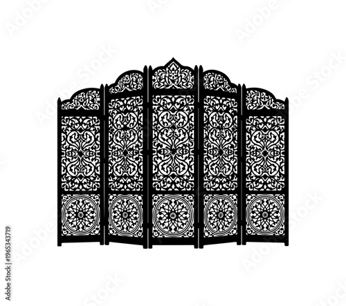 Elegant Intricate Lattice Folding Screen Vector Design