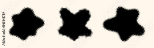 Set of abstract black halftone blots isolated on light background