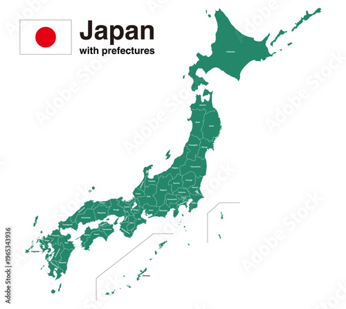 Japan map prefecture labels vector editable